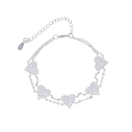 KissICON Platinum / 19cm Bling Heart Charm Bracelet – Double Chain White