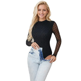 KissICON Plsu Size Woman Jumpsuit Plump Oversized Bodysuit Pajama Lady Black HighNeck Leotard Lingerie Long Sleeve Teddy