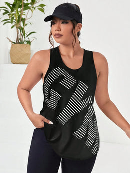 Easithlete Plus Letter & Striped Print Sports Tank Top
