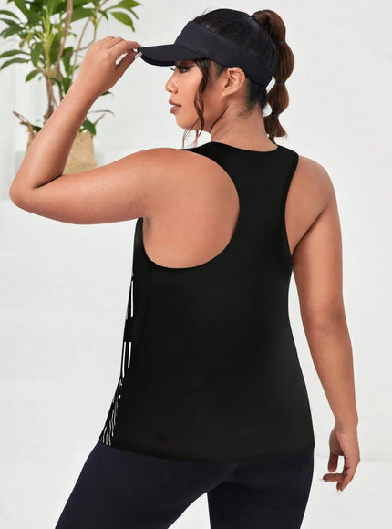 Easithlete Plus Letter & Striped Print Sports Tank Top