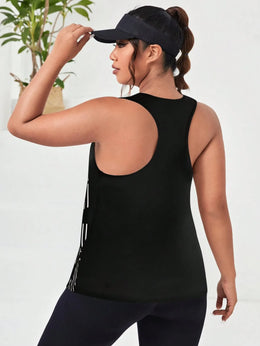 Easithlete Plus Letter & Striped Print Sports Tank Top