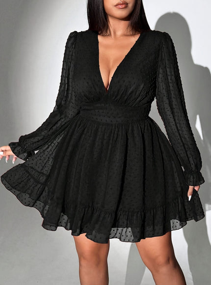 jkthpu-45 Plus Size, A24B1029 Elegant Mesh Long Sleeve Sexy Plus Size Open Front Dress