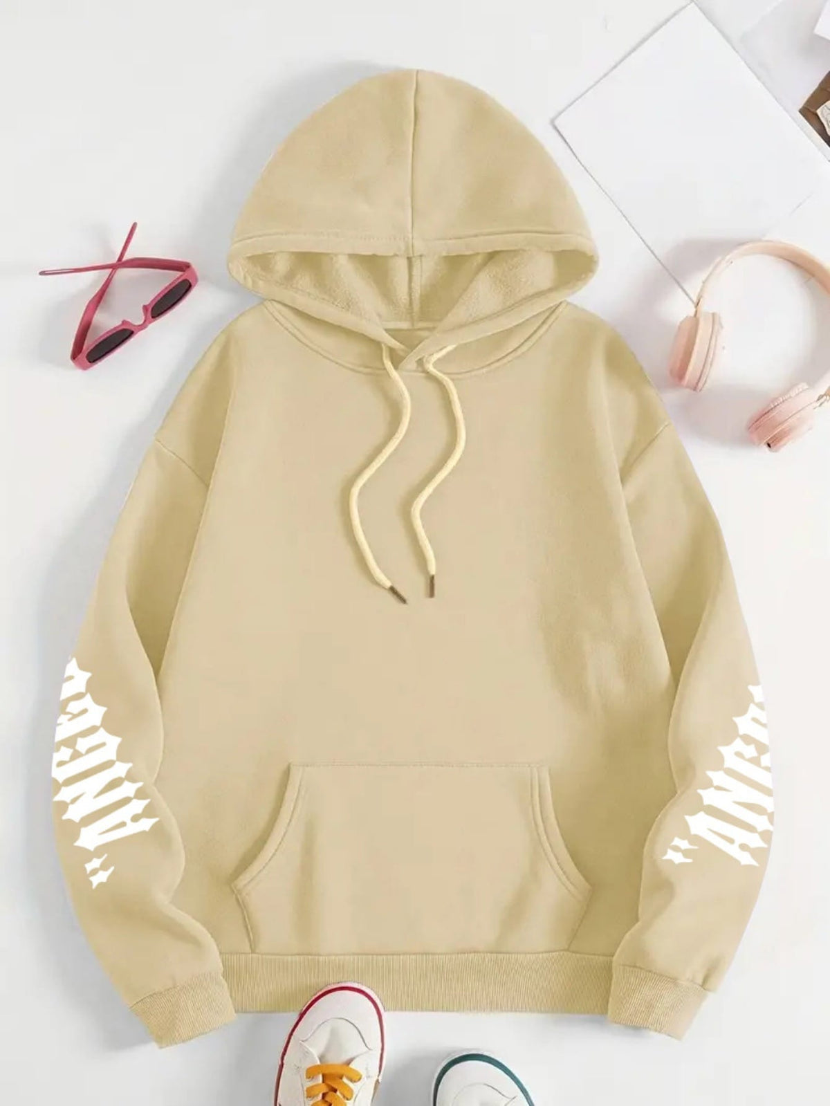 jkthpu-45 Plus Size Angel Wings Print Hoodie - Soft