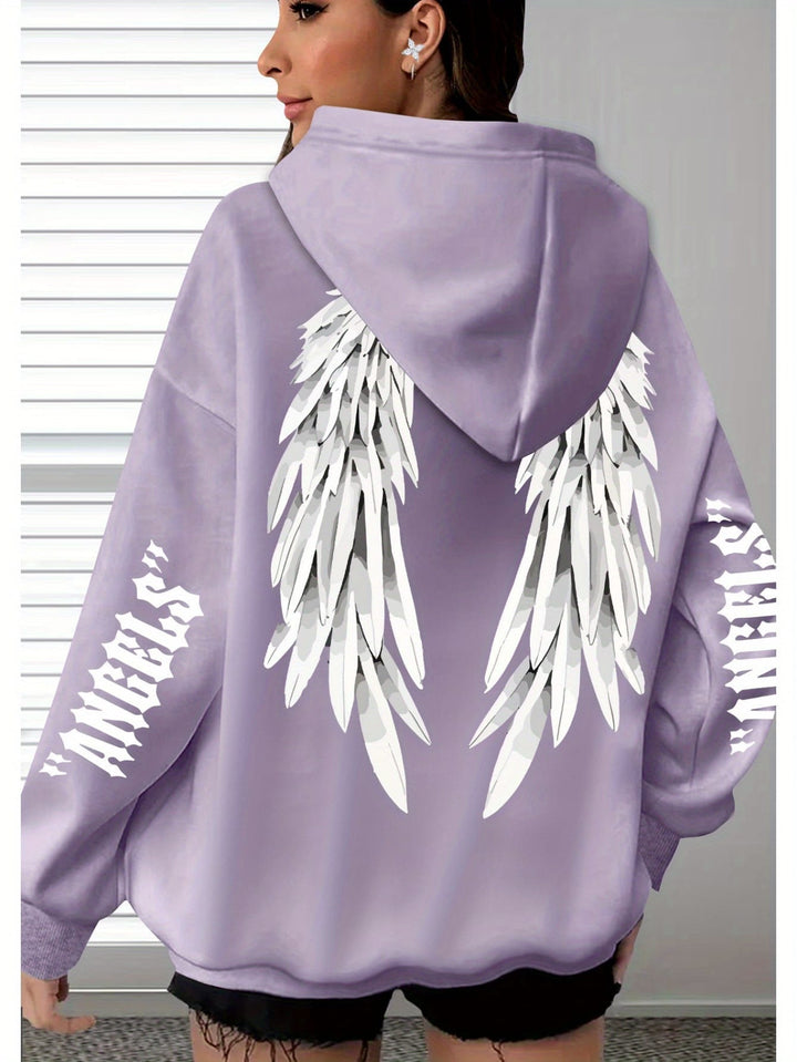 Plus Size Angel Wings Print Hoodie - Soft