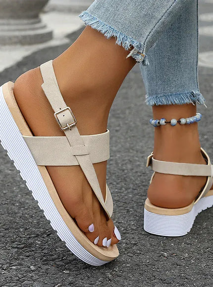 KissICON Plus Size Ankle Strap Flat Sandals for Women
