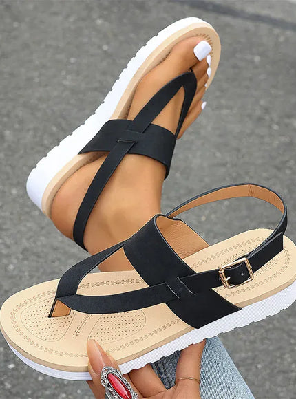KissICON Plus Size Ankle Strap Flat Sandals for Women