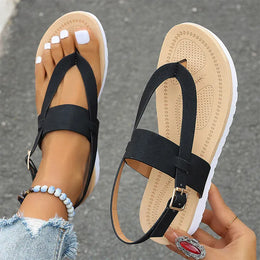 KissICON Plus Size Ankle Strap Flat Sandals for Women