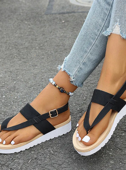 KissICON Plus Size Ankle Strap Flat Sandals for Women