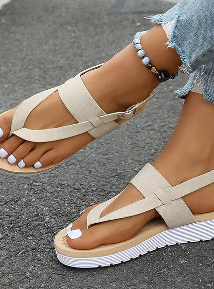 KissICON Plus Size Ankle Strap Flat Sandals for Women