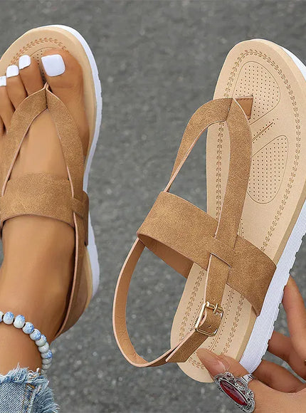 KissICON Plus Size Ankle Strap Flat Sandals for Women