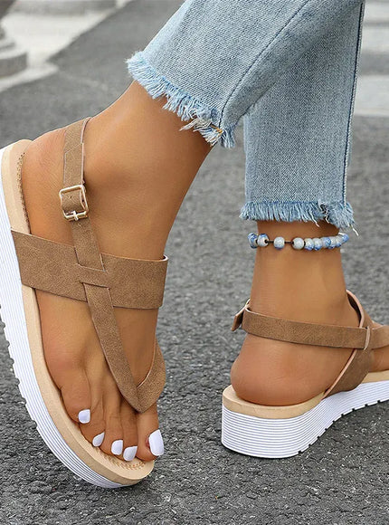 KissICON Plus Size Ankle Strap Flat Sandals for Women