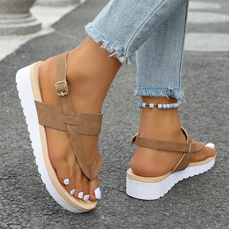 KissICON Plus Size Ankle Strap Flat Sandals for Women