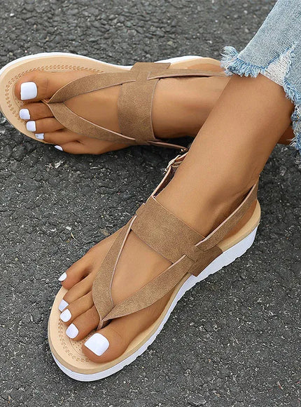 KissICON Plus Size Ankle Strap Flat Sandals for Women