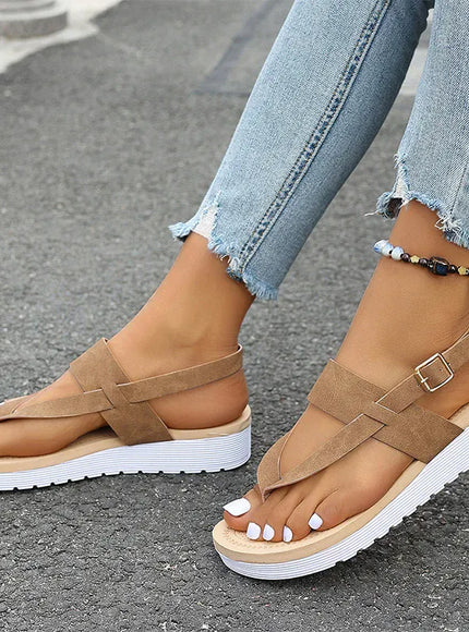 KissICON Plus Size Ankle Strap Flat Sandals for Women