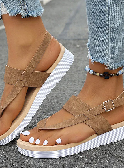 KissICON Plus Size Ankle Strap Flat Sandals for Women