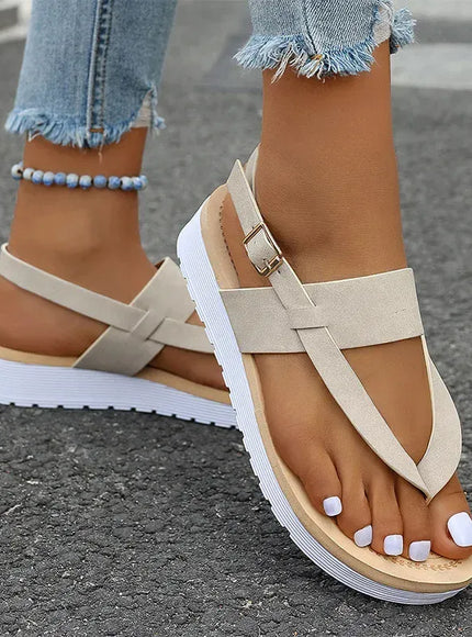 KissICON Plus Size Ankle Strap Flat Sandals for Women