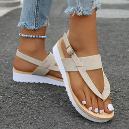 KissICON Plus Size Ankle Strap Flat Sandals for Women