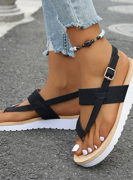 KissICON Plus Size Ankle Strap Flat Sandals for Women
