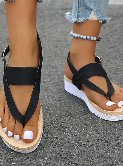 KissICON Plus Size Ankle Strap Flat Sandals for Women