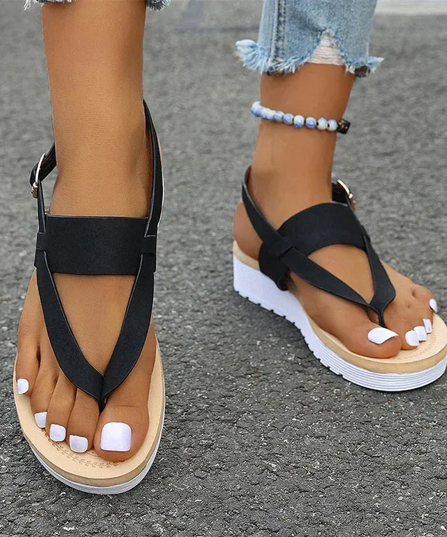 KissICON Plus Size Ankle Strap Flat Sandals for Women