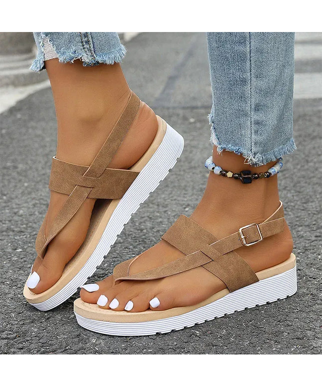 KissICON Plus Size Ankle Strap Flat Sandals for Women
