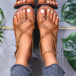 KissICON Plus Size Ankle Strap Low Heels Sandals for