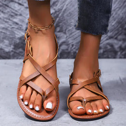 KissICON Plus Size Ankle Strap Low Heels Sandals for
