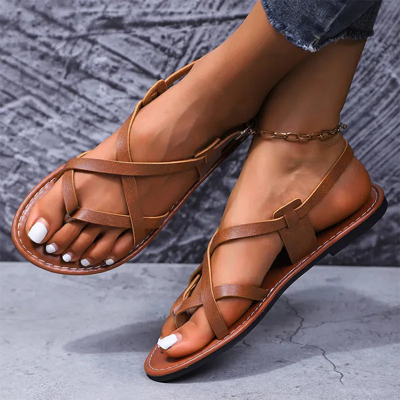 KissICON Plus Size Ankle Strap Low Heels Sandals for