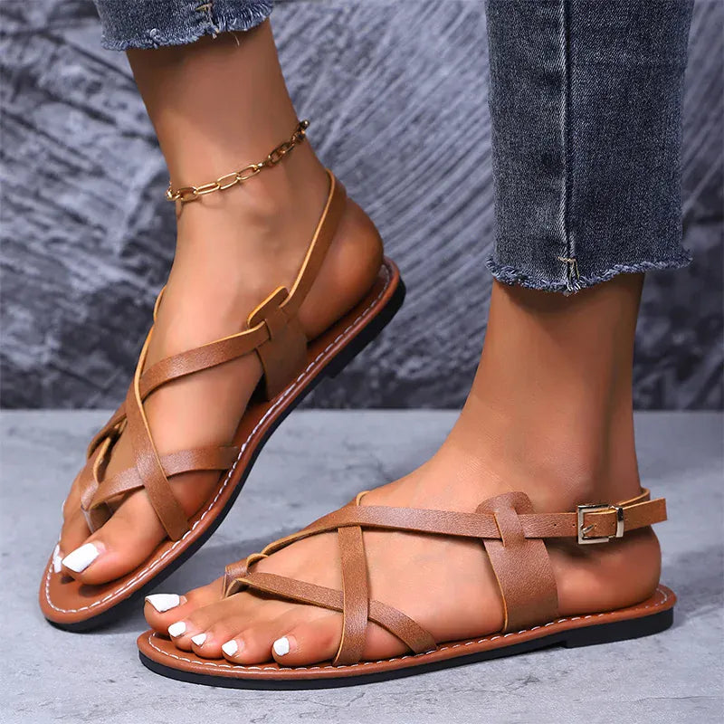 KissICON Plus Size Ankle Strap Low Heels Sandals for