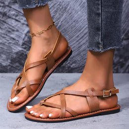 KissICON Plus Size Ankle Strap Low Heels Sandals for