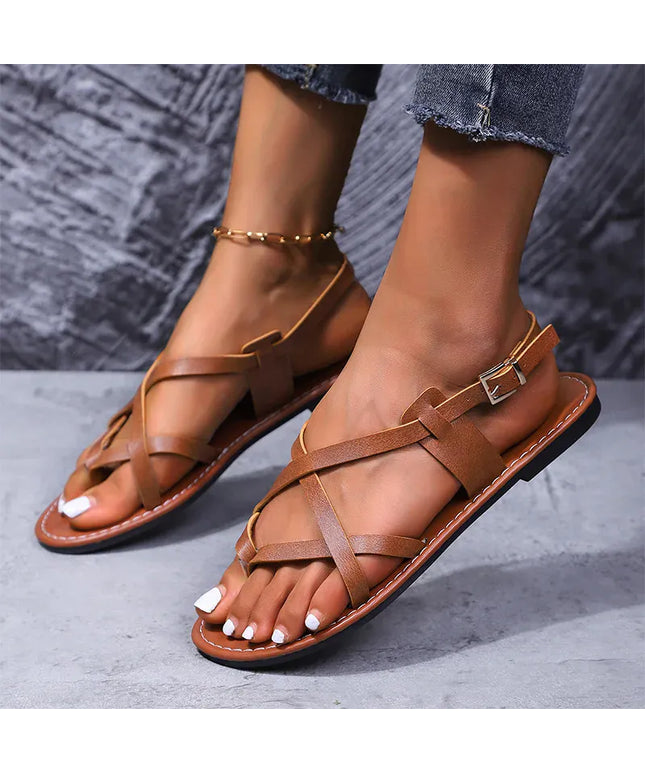 KissICON Plus Size Ankle Strap Low Heels Sandals for