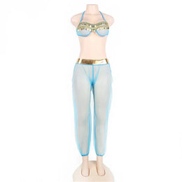 KissICON Plus Size Arabic India Woman Belly Dance style transparent Mesh Lingerir Pajama Sets with Veil Hot and Sexy