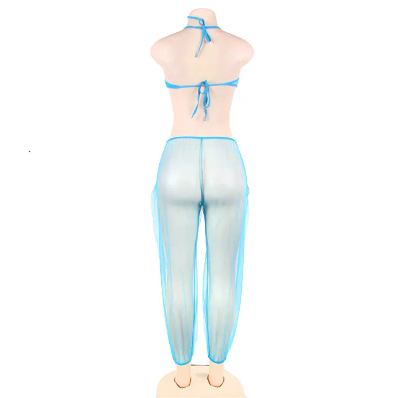 KissICON Plus Size Arabic India Woman Belly Dance style transparent Mesh Lingerir Pajama Sets with Veil Hot and Sexy