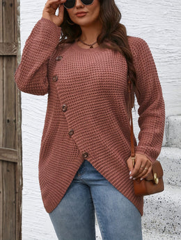 jkthpu-45 Plus Size Asymmetrical Hem Sweater, Casual Long Sleeve