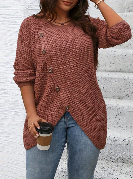 jkthpu-45 Plus Size Asymmetrical Hem Sweater, Casual Long Sleeve