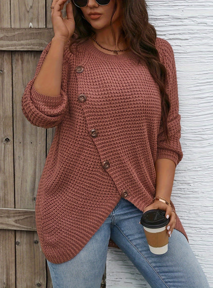 jkthpu-45 Plus Size Asymmetrical Hem Sweater, Casual Long Sleeve