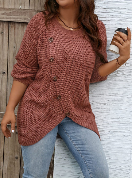 jkthpu-45 Plus Size Asymmetrical Hem Sweater, Casual Long Sleeve