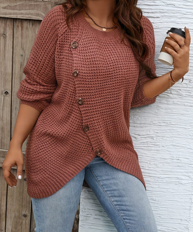 jkthpu-45 Plus Size Asymmetrical Hem Sweater, Casual Long Sleeve