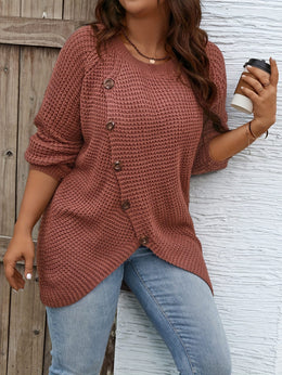 jkthpu-45 Plus Size Asymmetrical Hem Sweater, Casual Long Sleeve
