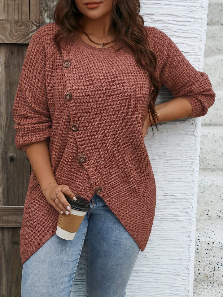 Plus Size Asymmetrical Hem Sweater, Casual Long Sleeve
