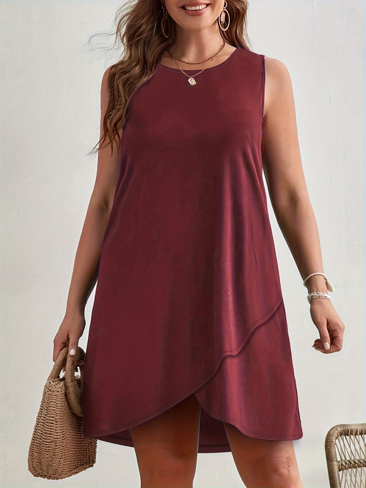 KissICON Dresses Plus Size Asymmetrical Sleeveless Solid Round Neck Dress