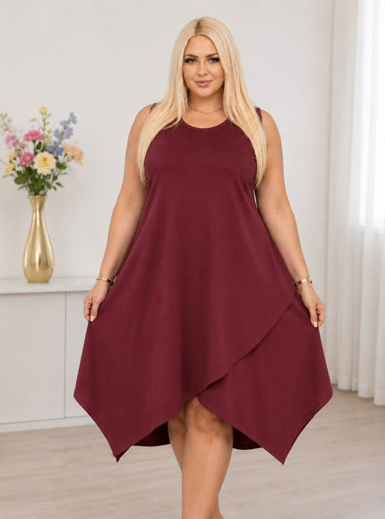 KissICON Dresses Plus Size Asymmetrical Sleeveless Solid Round Neck Dress