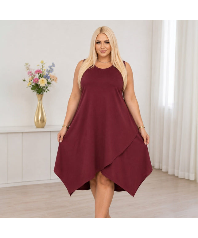 KissICON Dresses Plus Size Asymmetrical Sleeveless Solid Round Neck Dress