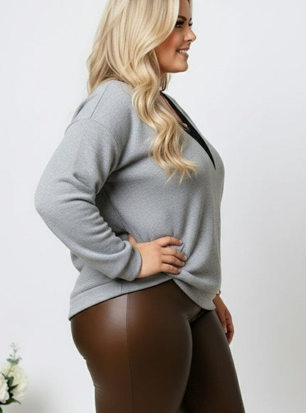 jkthpu-45 Plus Size Autumn Winter Elegant VNeck Lace Pullover Sweatshirt