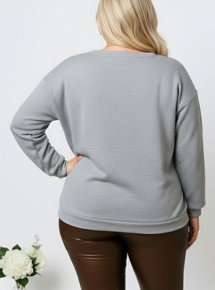 jkthpu-45 Plus Size Autumn Winter Elegant VNeck Lace Pullover Sweatshirt