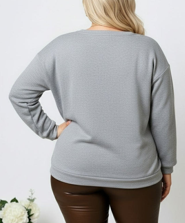 jkthpu-45 Plus Size Autumn Winter Elegant VNeck Lace Pullover Sweatshirt