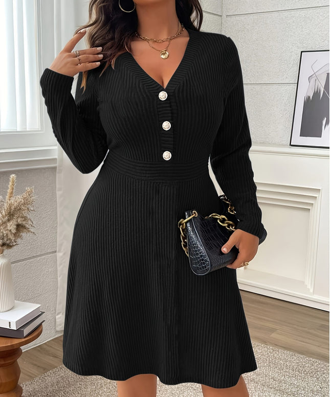 jkthpu-45 Plus Size, Autumn-Winter European and American New Large Size Solid Color Elegant Dress