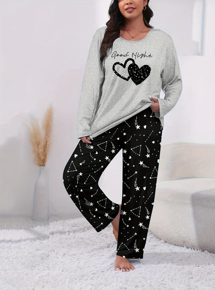 jkthpu-45 Plus Size Autumn/Winter Women's Pajamas with Cartoon Sweet