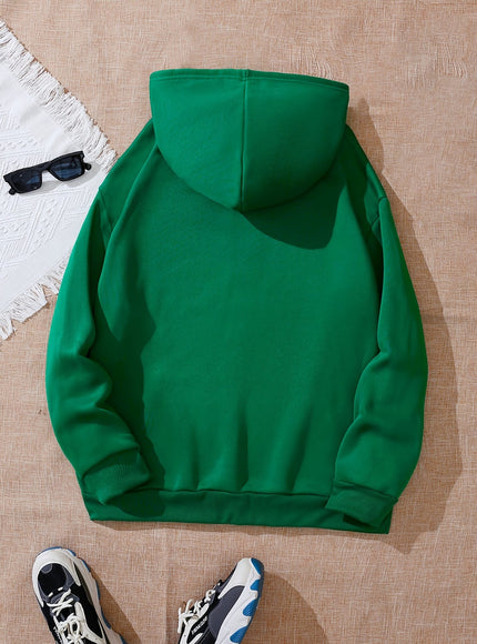 jkthpu-45 Plus Size Beautiful Letter Print Drawstring Hoodie, Warm
