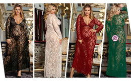 KissICON Plus Size/Big Size Full Lace Half Transpaent for fat women Sexy lingerie Long Dress nighty for ladies  sexy sleepwear